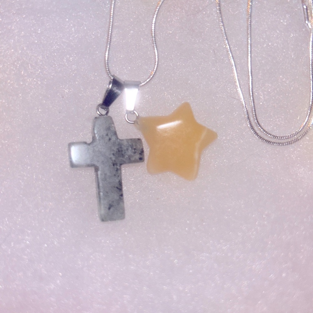 Boho hippie Rainbow Cross and Agate Star ⭐️ Sterling Silver 16” Necklace